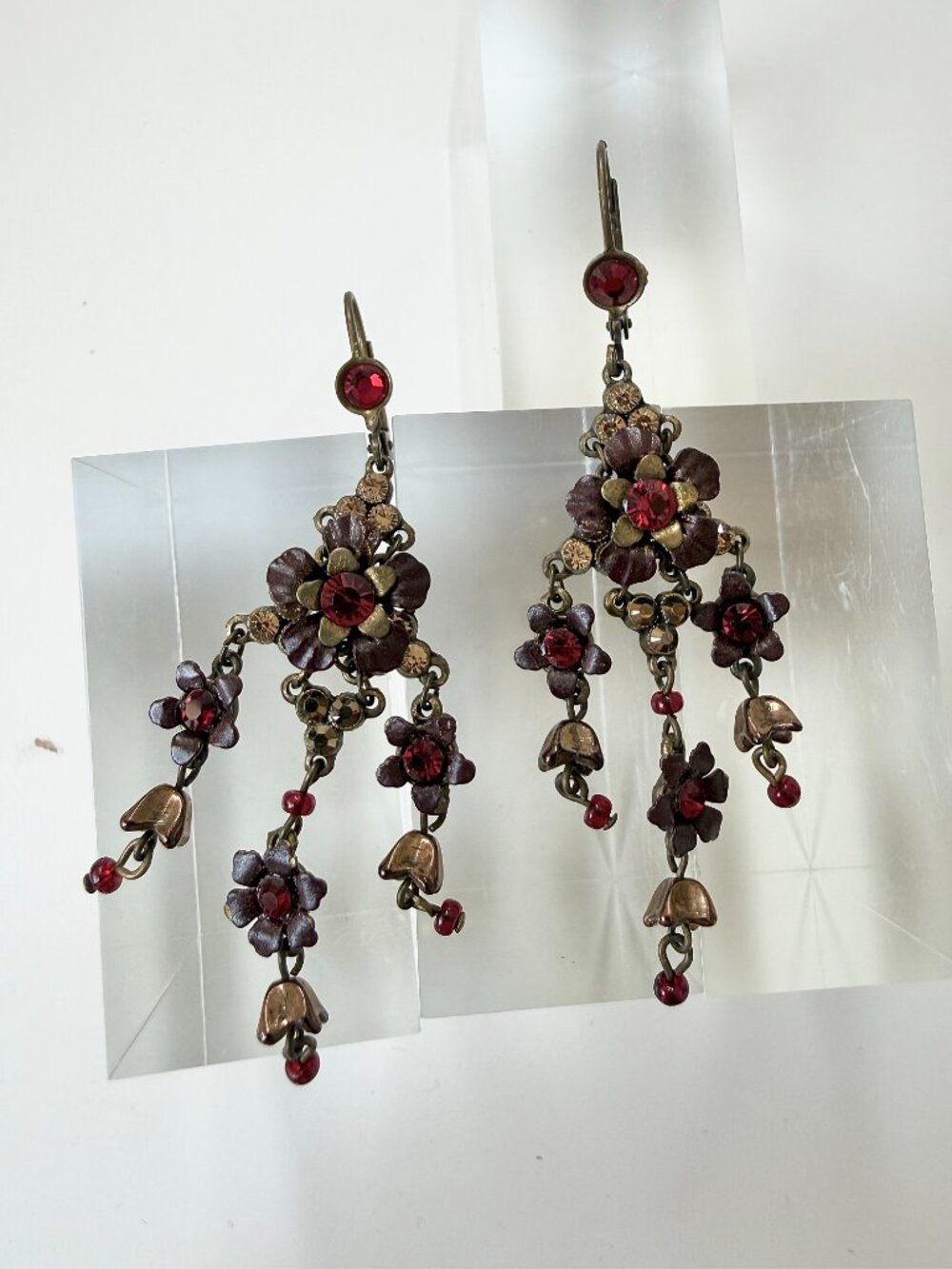 Michal Negrin Dark Red and Golden Flower Earrings